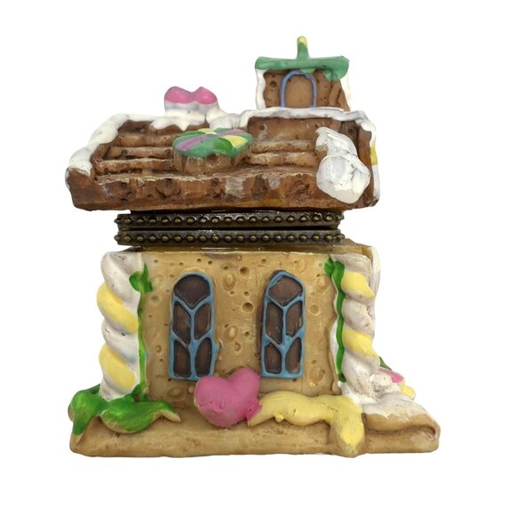 Ceramic Hinged Gingerbread Church Cookie House Christmas Trinket Box 2.5” - Picture 4 of 8